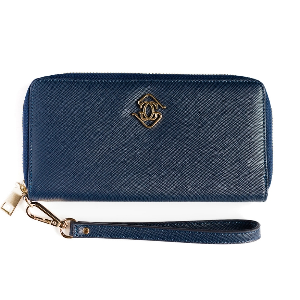 Glass Ladder Vegan Leather Blue Wallet with wrist strap